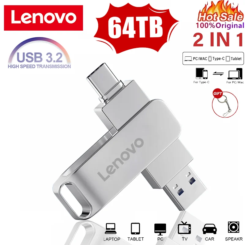 Lenovo 64 to USB3.0 clés Flash 2 to U disque haute vitesse métal clé étanche type-c mémoire 16 to clé USB disques USB 8 to 4 to