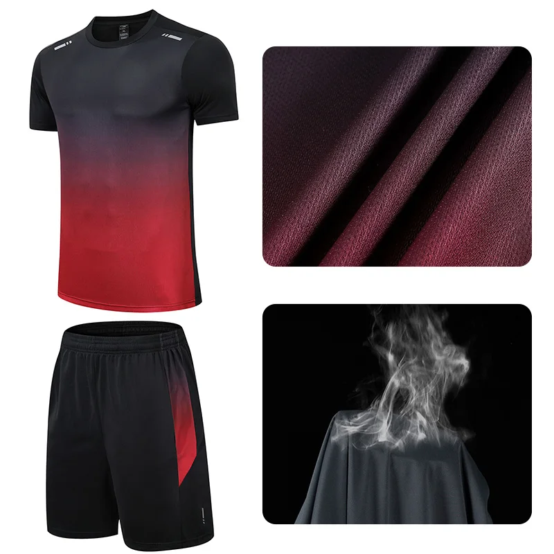 Completo Sportivo Estivo da Uomo: T-shirt a Maniche Corte con Sfumature ad Asciugatura Rapida e Pantaloncini per Allenamento, Basket e Corsa - immagine 3