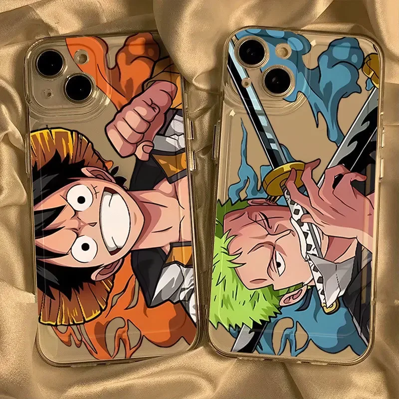 

ONE PIECE Monkey D. Luffy Roronoa Zoro Plating Anime Phone Case for IPhone 15 14 13 12 11 Pro Max Case Cute Cartoon Soft Cover