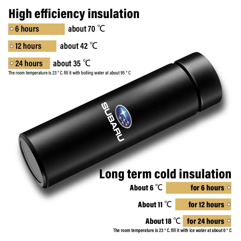 1Pcs Car Smart Thermos Bottle With Temperature Display Coffee Cup For Subaru WRX STI Forester Tribeca Levorg Impreza XV Outback