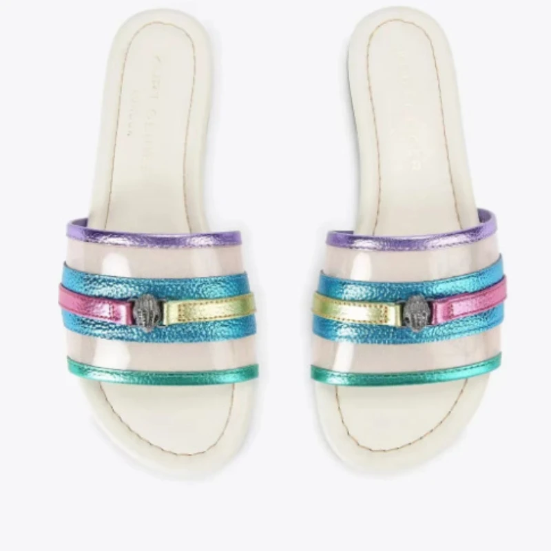 New Slippers 2024 Engle Head Striped Summer Flat Shoes Fashion Slip On Slides Outdoor Sandal Slipper