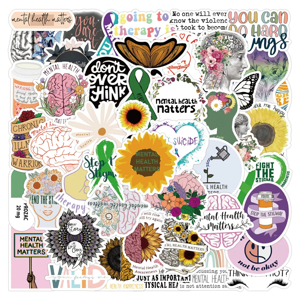 50pcs Mental Health Awareness Stickers For Notebooks Stationery