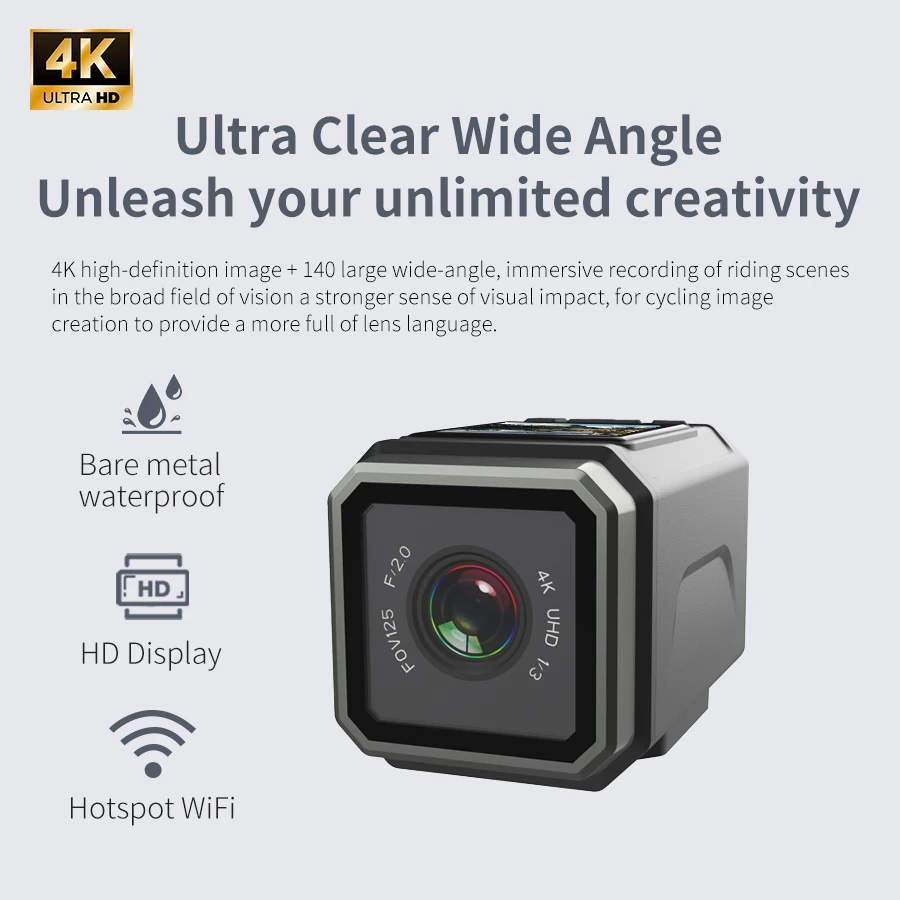 Action-Kamera 4K Ultra HD mit oder ohne Bildschirm, 64 GB/128 GB