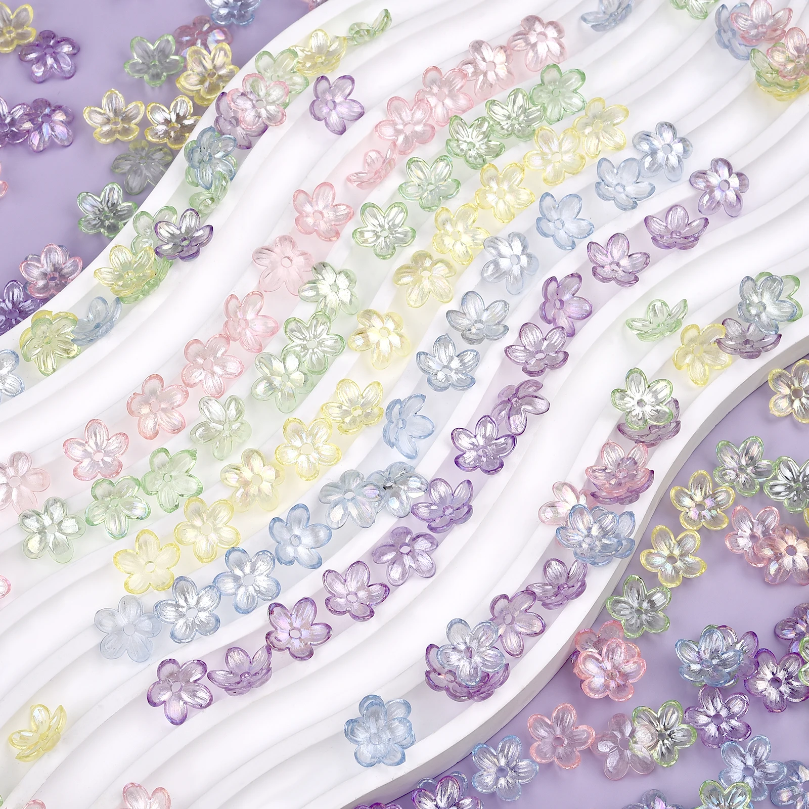 50Pcs 11.5mm Five Petal Flower Beads Color Acrylic For DIY Bracelets Necklaces Jewelry Making Hairpins Headwear Clothing