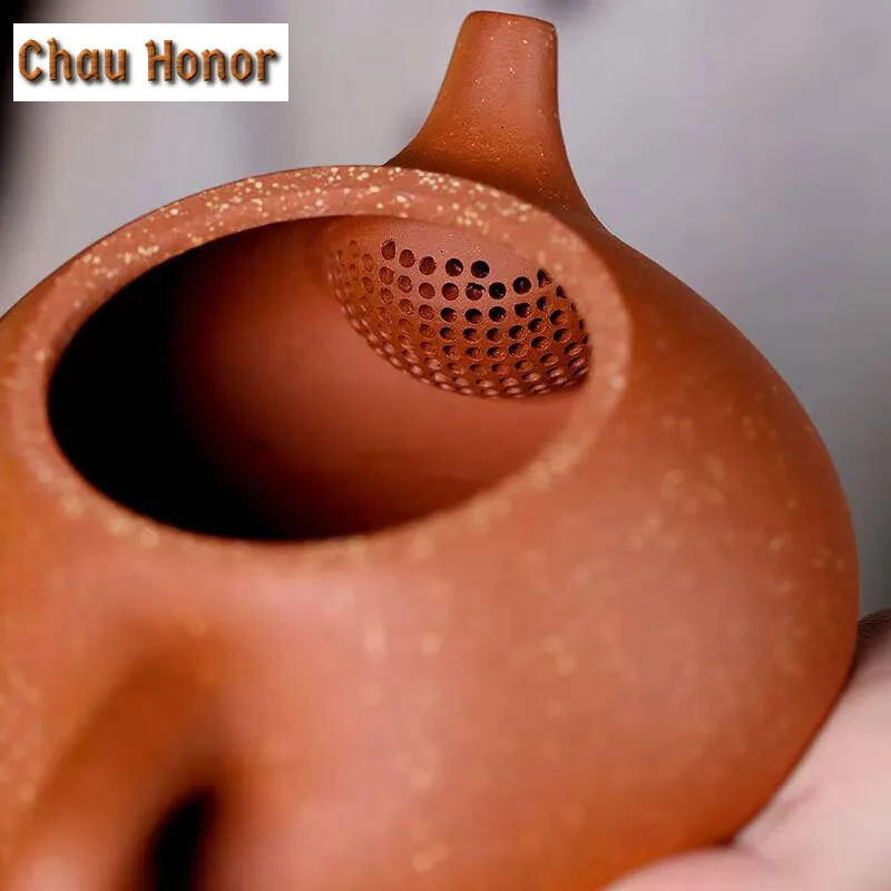 250ml Yixing Famous Handmade Teapot Dragon Blood Sandstone Scoop Pot Ball Hole Pot Kungfu Tea Set Household Teapot Gift