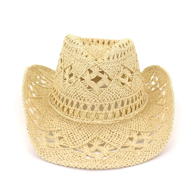 Fashion Hollowed Handmade Cowboy Straw Hat Women Men Summer Outdoor Travel Beach Hats Unisex Solid Western Sunshade Cap CP0192 (3)