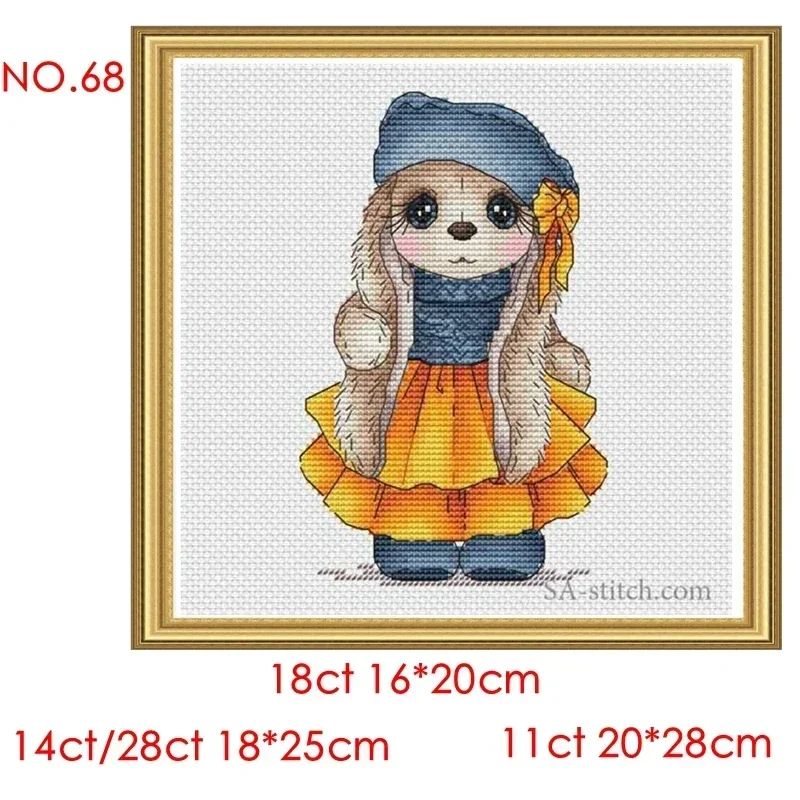 Cross Stitch Kit Small Rabbit in Blue hat 28ct 18ct 14ct 11ct can be Printed Cloth hand Embroidery Material Kit