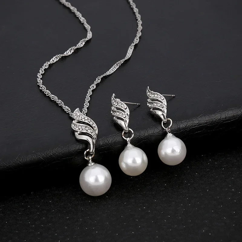 Fashion Rhinestone Wedding Bridal Jewelry Sets For Women Imitation Pearl Pendant Necklace Earrings Set Party Jewelry Gifts jewelry sets jewelry set women earrings chain necklace