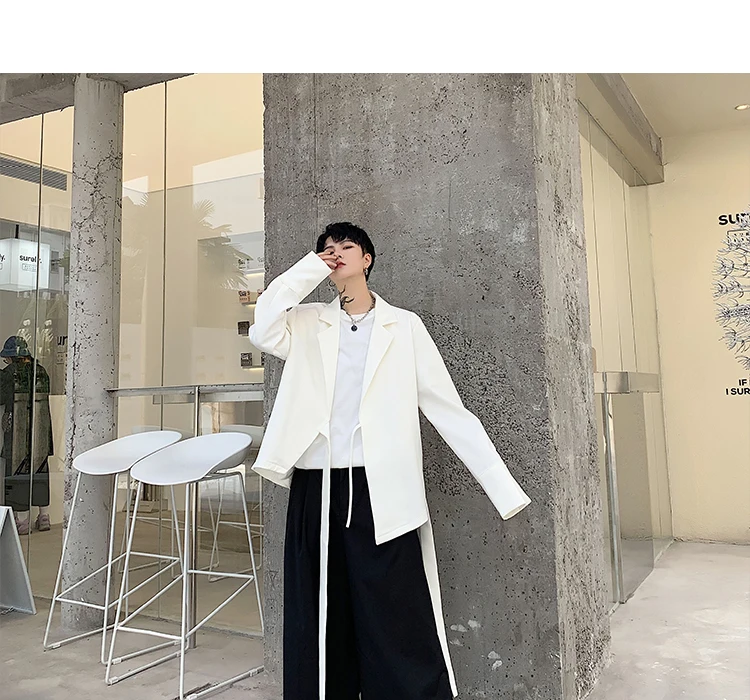 Description Picture 2 of itemMen Design Irregular Blazers Spring Men Blazer Smart Casual Jacket Solid Camel Cotton Business Suit Jackets Male Officer Sashes