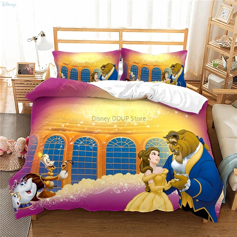 Beauty and The Beast Bedding Set Cartoon Disney Movie Pattern Duvet Cover Pillowcase Europe USA Australia King Size Bed Linens 