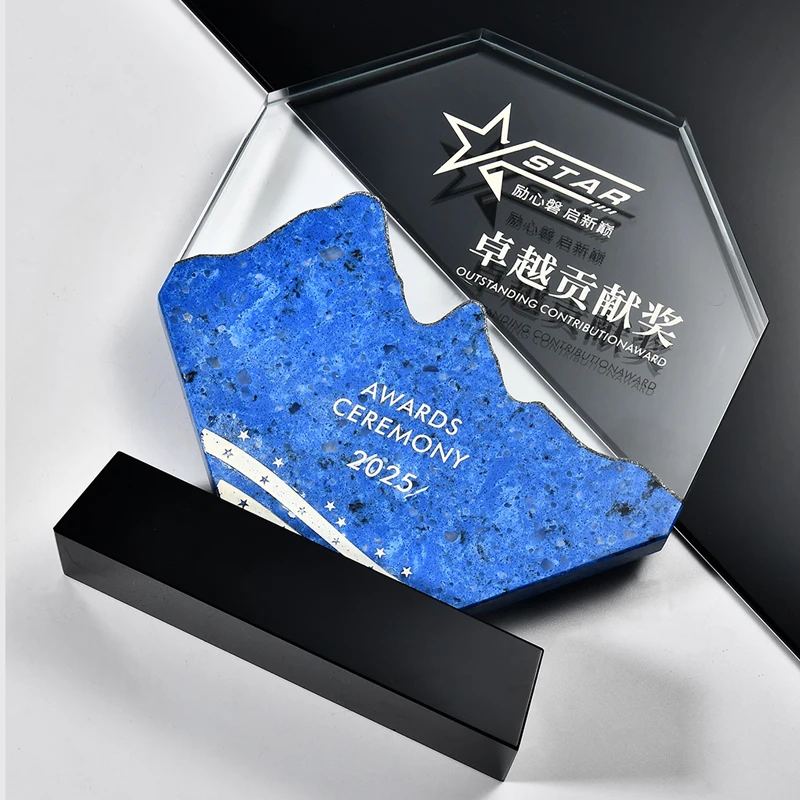 Customized Octagonal Crystal Trophy, Company Annual Meeting Excellent Employee Souvenirs Home Decoration Craft, Marble Medal 1Pc