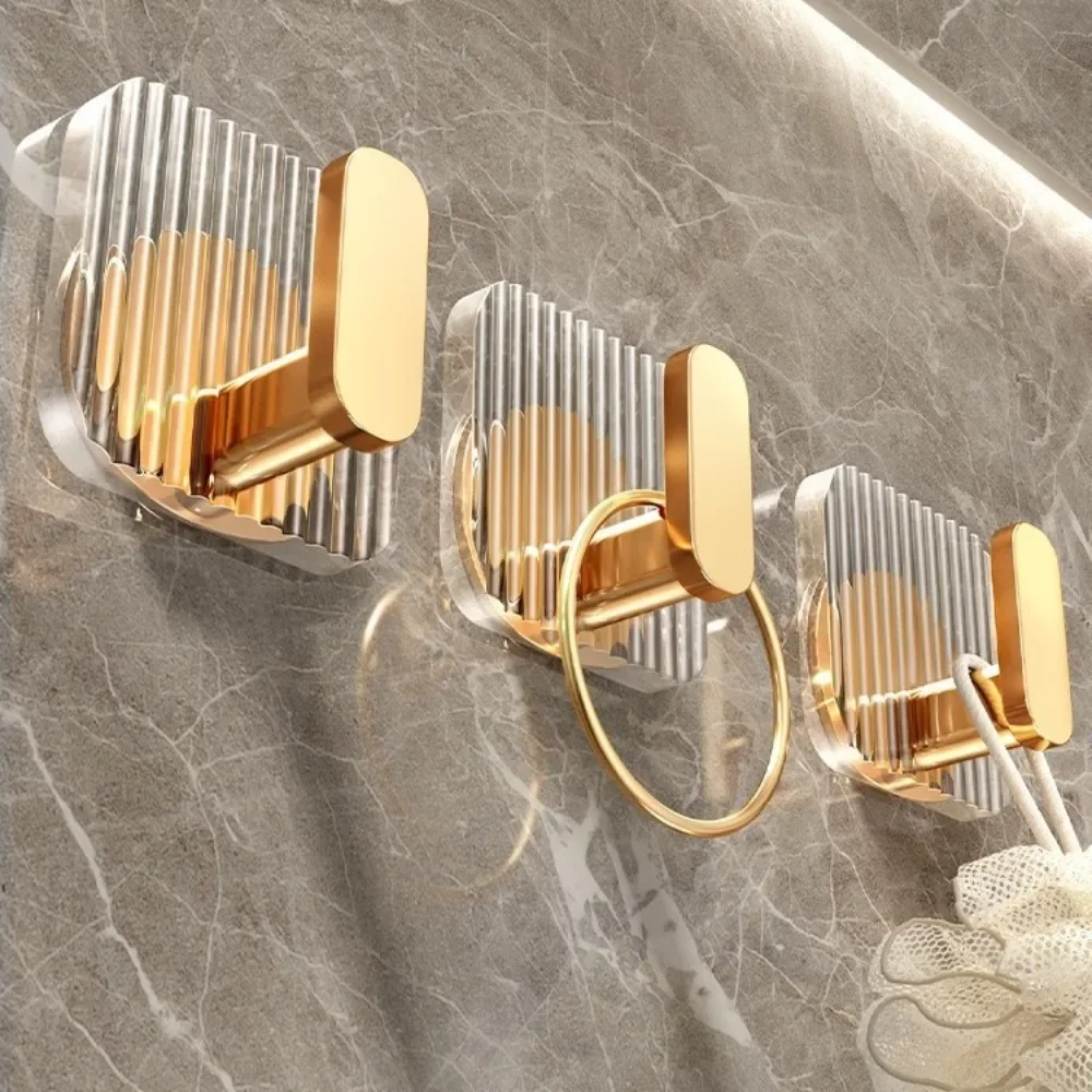Luxury Gold Square Adhesive Hook - No-Drill Heavy-Duty Wall-Mounted Towel Hanger