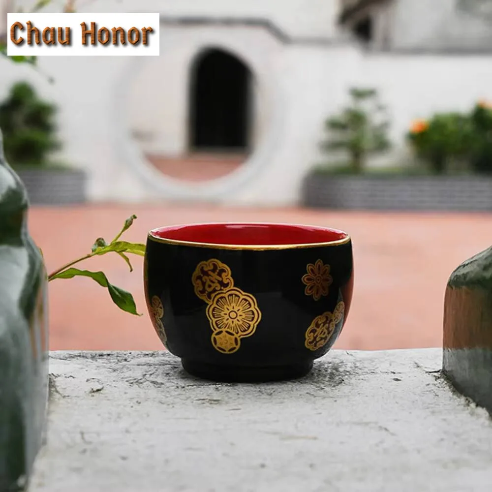 130ml Black Gold Flower Ceramic Teacup Antique Water Jug Smelling Cup Puer Tea Bowl Household Chinese Tea Set Decoration Gifts