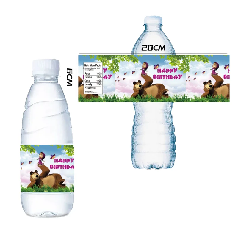 thumbnail image 1 of Decoración para fiesta de cumpleaños de Masha y el oso, suministros para fiestas de dibujos animados, etiquetas adhesivas para botellas, pegatinas para tazas de regalo para niños, impermeables, 1 of 5