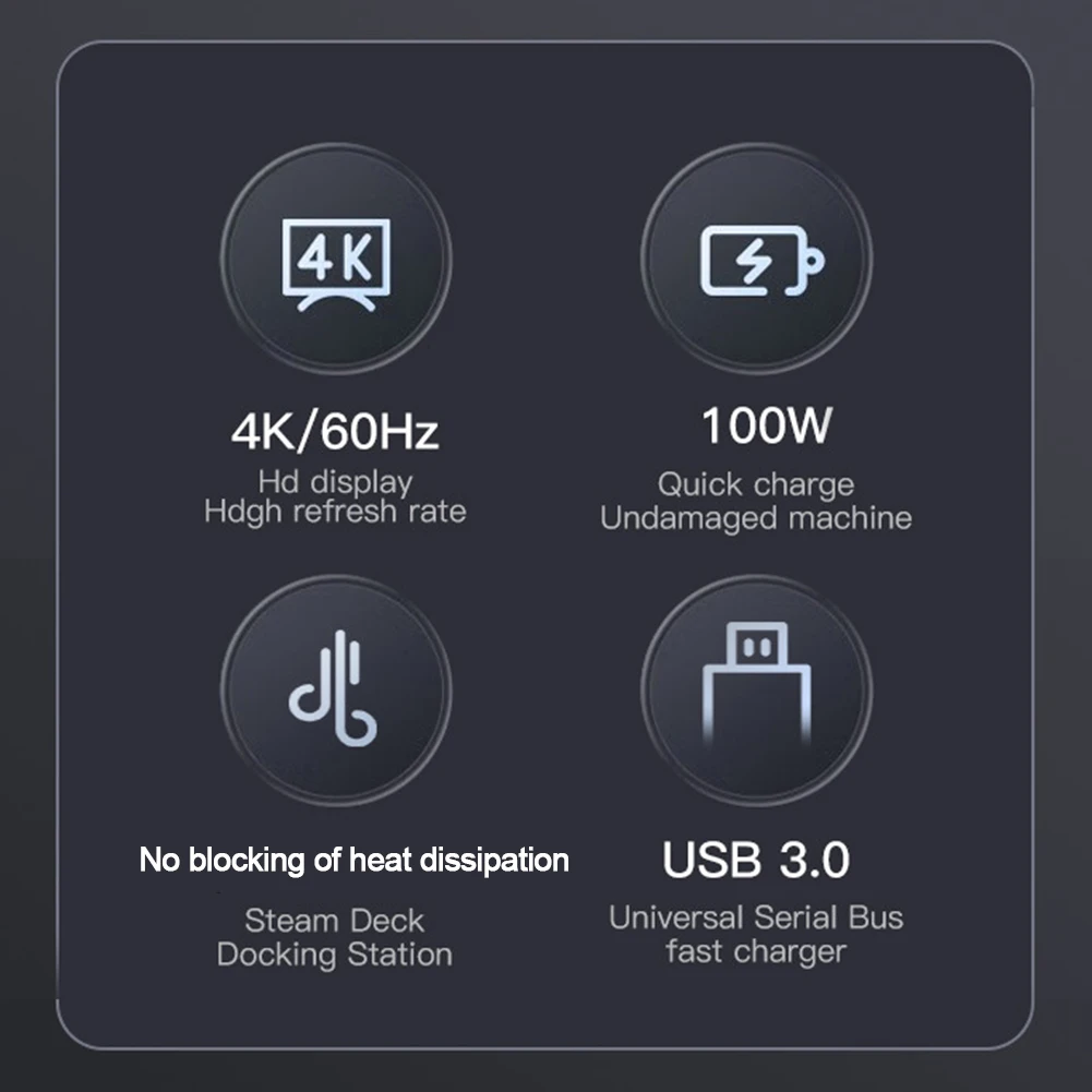 5 in 1 도크 홀더 허브 100W PD3.0 충전 베이스 휴대용 USB 허브 HDMI 호환 2.0 4K@60Hz USB3.0 10Gbps 스팀 덱용