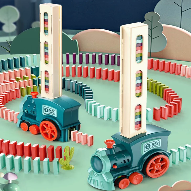 Domino Train Set Automatic Domino Laying Train Educational Toy Early Learning Boys Gift Creative Play 60 Pcs domino set