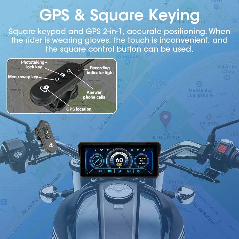 7/8.1 pollici Moto 4K DVR WIFI portatile Moto Navigazione GPS per Wireless Carplay Android Auto IPX7 Schermo impermeabile Dual BT - immagine 6