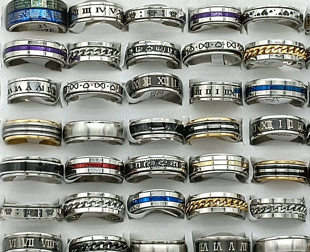 Bulk Lots 30pcs/lot Male Spinner Ring Rotate Stainless Steel Men Fashion Spin Ring Punk Jewelry Party Gift