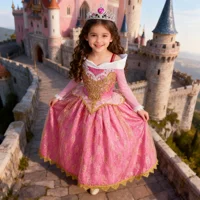 Fille Aurora robe de princesse enfants luxueux Cosplay Costume Rose Rose Briar Rose tenue enfants carnaval fête d'anniversaire vêtements 2