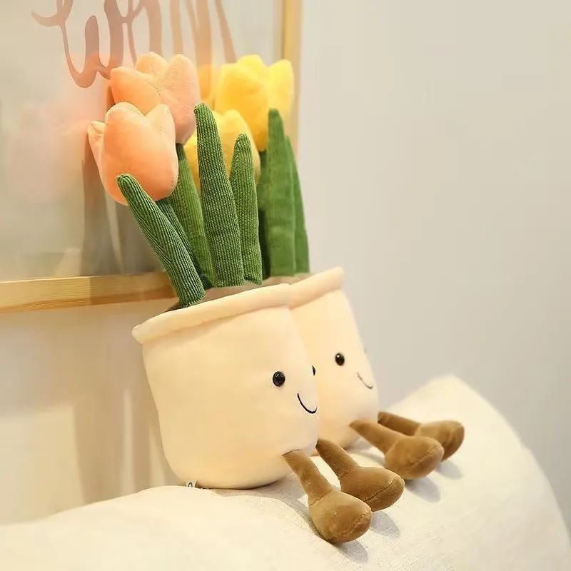 New Tulip Flower Plush Toy Doll Simulation Succulent Plant Doll Indoor Decoration Gift For Girlfriend 20sheets floral foil bronzing label fabric stickers golden tulip flower rose lily stickers vintage decoration peony paper label