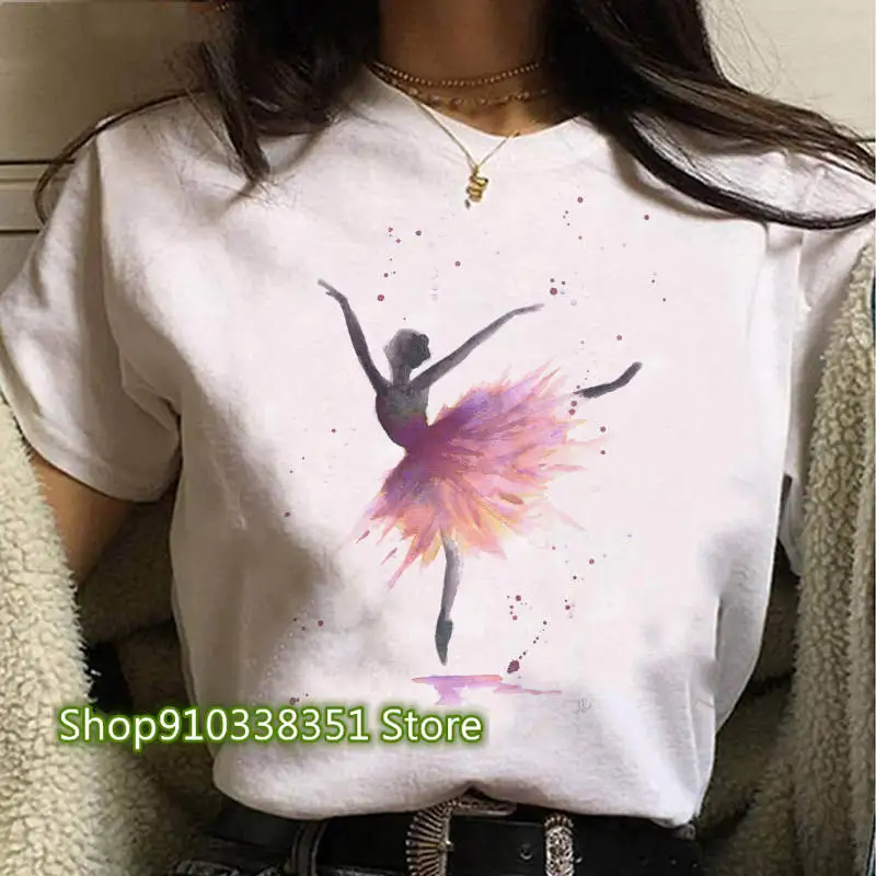thumbnail image 1 of Camiseta con estampado de bailarina de Ballet para mujer, Tops con estampado de dibujos animados de los años 90, camiseta informal para mujer, ropa de moda 2023, 1 of 5