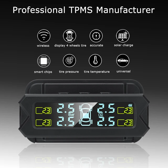 Tire Pressure Monitoring System,Wireless Solar Power TPMS with 5 Alarm Modes,Auto Backlight LCD Display 4 Sensors 0-81 PSI 6