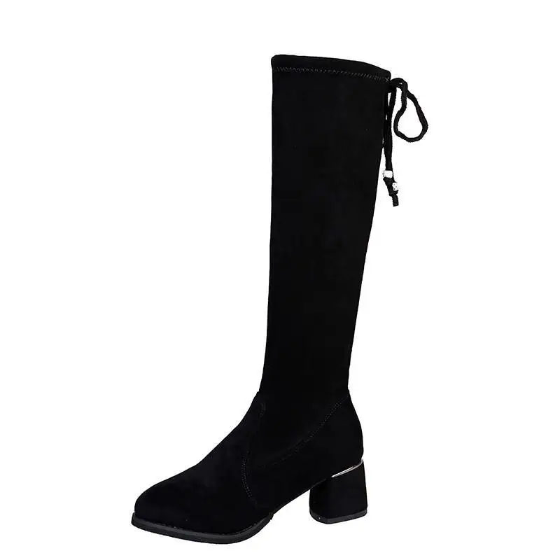 

Boots Women's But Knee Boots Small Boots High-heeled Women's Boots Autumn And Winter Plus Velvet High-tube Elastic Thin Boots