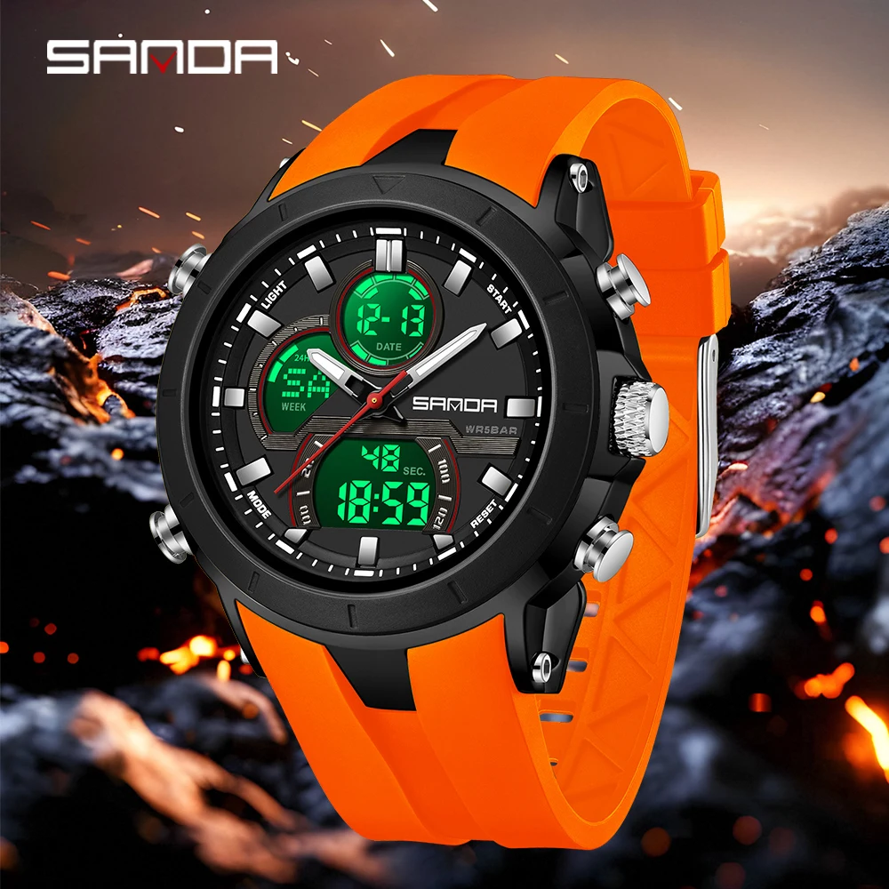 Men's Dual Display Waterproof Sports Watch with Large Dial and Luminous Features