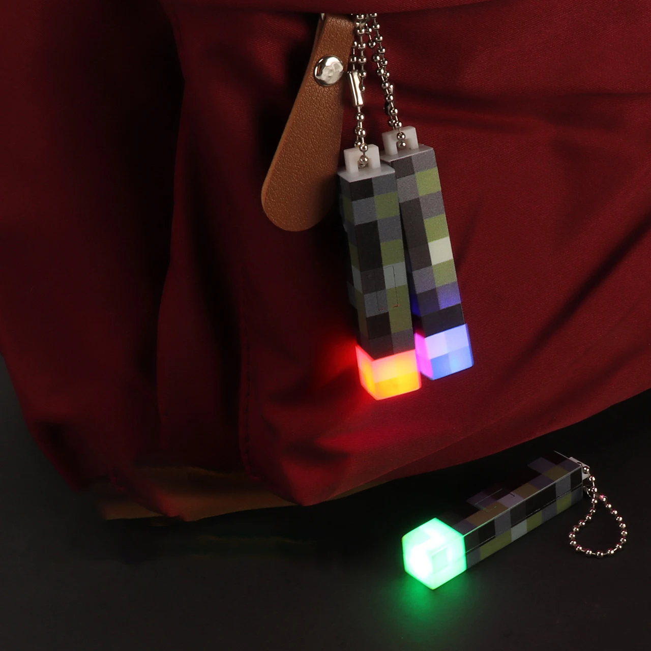 Fun Mini Torch Keychain Pixel Wind Design Game Model Toys LED Flashlight USB Rechargeable Night Light Backpack Pendant Fans Gift