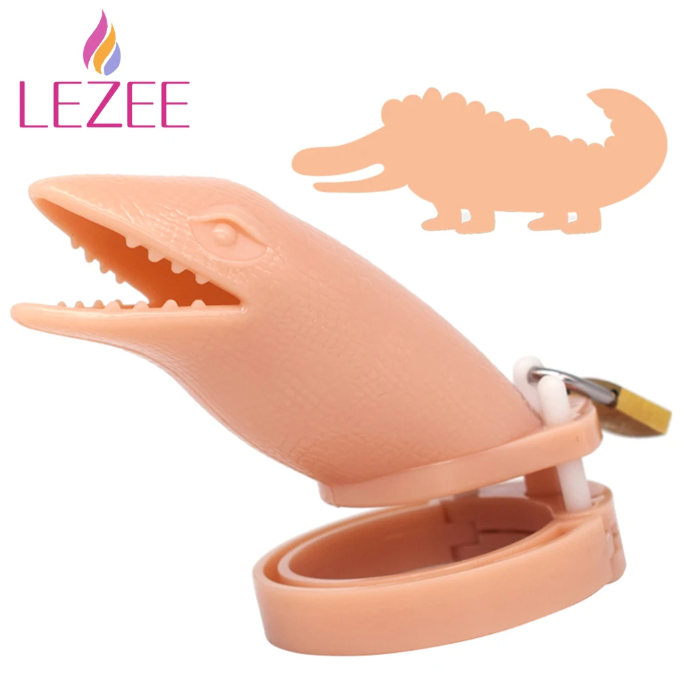 

LEZEE Shark Design Male Chastity Cock Cage Plastic Penis Lock With 5 Rings Intimate Flirting Sex Toys For Men Adults BDSM Device