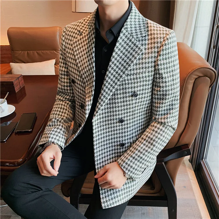 Complete Elegant Man Double Breasted Blazers Mens Houndstooth Plaid  Fashionable Jacket For Mens Gentlemen Social Blazer Slim Fit - Blazers -  AliExpress