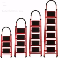Non-slip Home Step Ladders Multi-functional Thickened Steel Pipe Shrinking Step Stools Climbing Stairs Indoor Folding Ladder ZZ 2