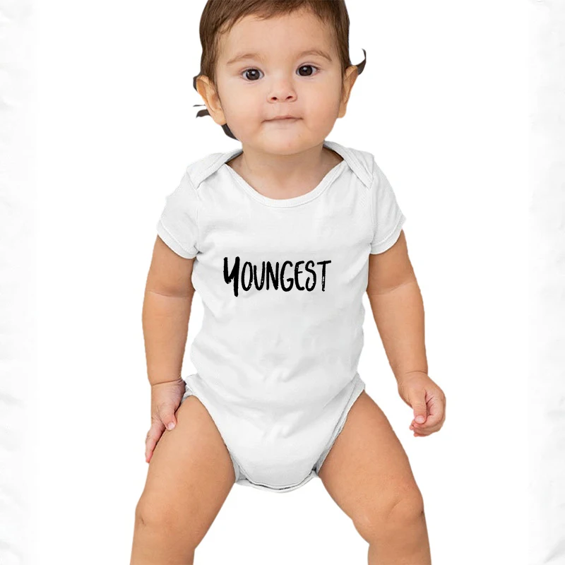 Siblings Matching T-Shirts Newborn Cotton Bodysuits Oldest Youngest Letters Shirt Summer Short Sleeve T-shirts Baby Jumpsuit 4