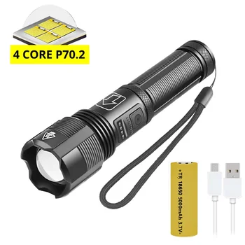 XHP70 강력한 손전등 슈퍼 밝은 빛 USB 충전식 LED 토치 램프 대용량 18650 배터리 방수 캠핑, 조명, 밝은, 워터프루프, 대용량, 캠핑, 아웃도어