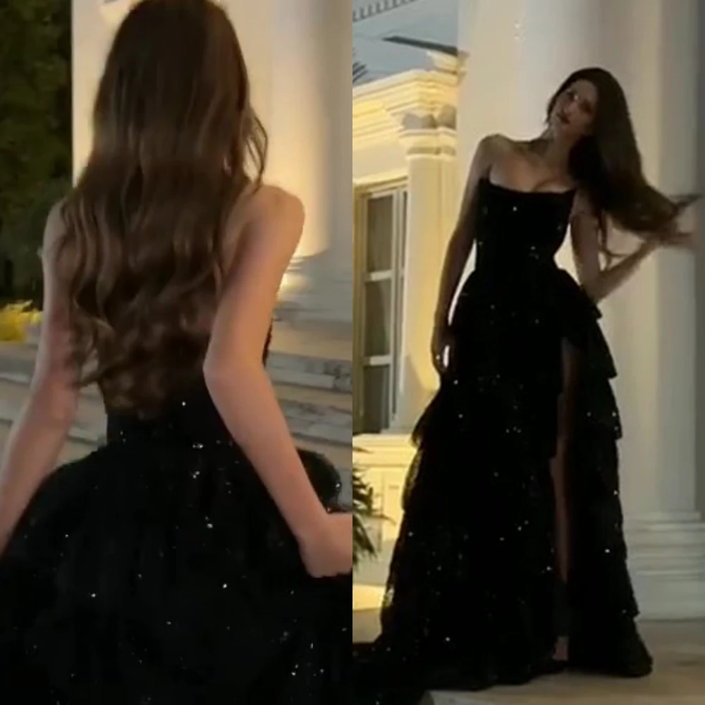 

Prom Dresses Elegant Strapless Ball Gown Sweep/Brush Evening Sequin Layered Net/Tulle Formal Occasion فساتين سهره ن