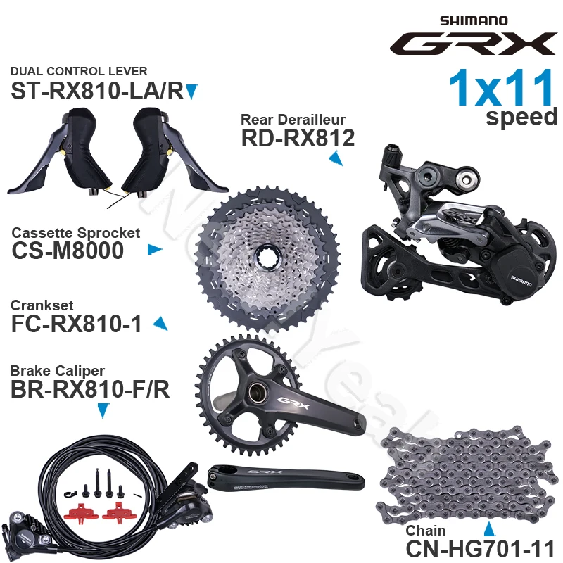 Shimano Grx 1X11 Velocità Gruppo St-Rx810 Br-Rx810 Deragliatore Posteriore Rd-Rx812 Guarnitura Fc-Rx810 Cs-M8000 E Cn-Hg701-11 Originale