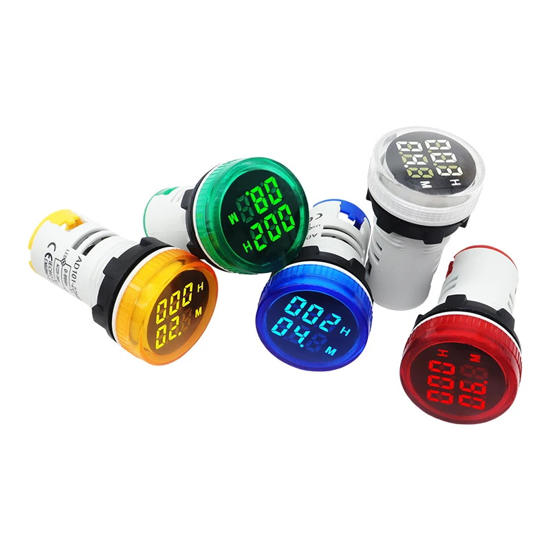 1PC Mini 22mm Round Digital Display LED Indicator Panel Timer Meter 0-999H 0-60M AC220-380V High Accuracy 4