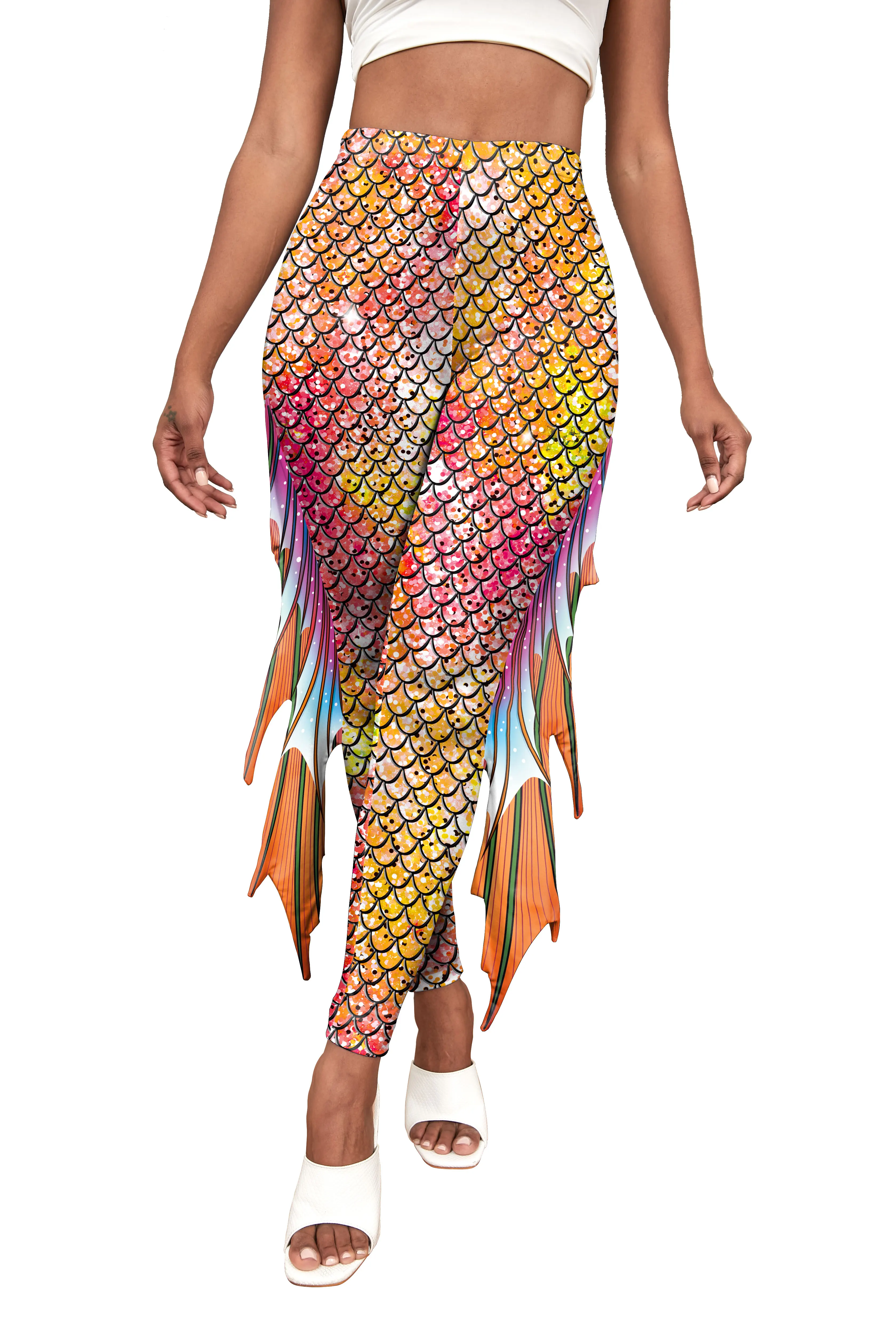 NADANBAO Damen-Leggings mit Meerjungfrauen-Print, Fischschuppen-3D-Muster, mittelhohe Taille, modische Hose, Sommer-Streetwear – Detail 26