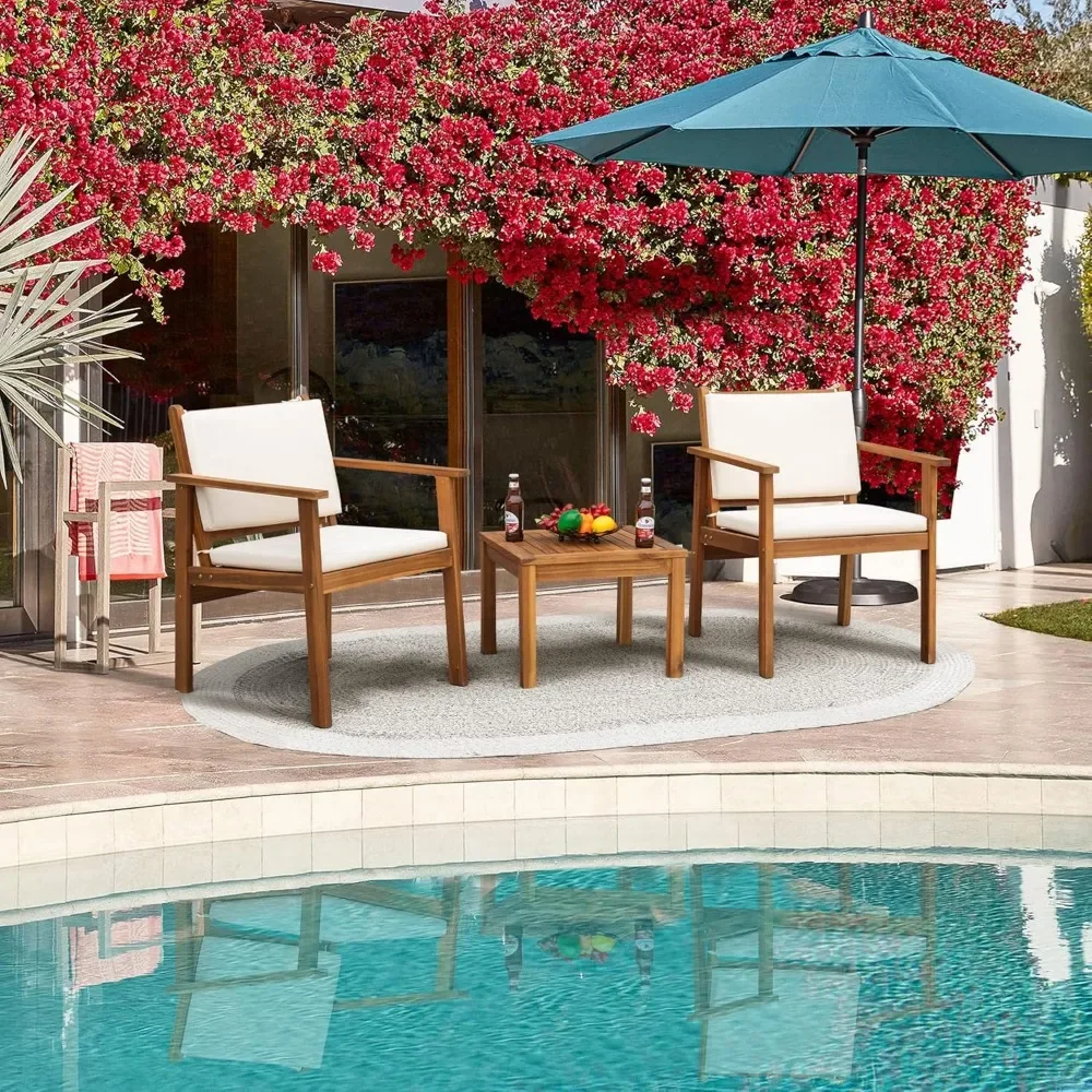Acacia Wood Patio Furniture with Coffee Table & Cushions Outdoor Conversation Set Balcony Chairs for Porch, Deck 3