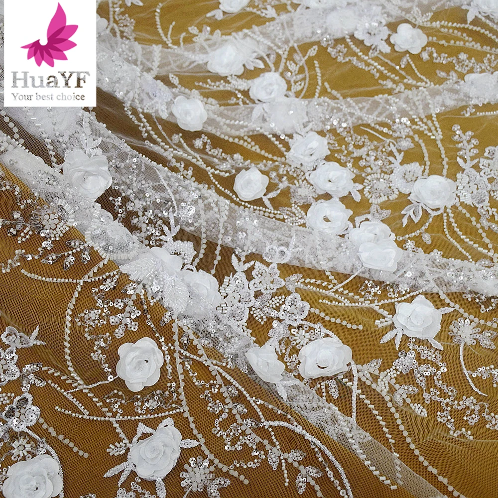 

1 ярд высокое качество элегантная аппликация бисер вышитые свадебное платье кружевная ткань HY2650