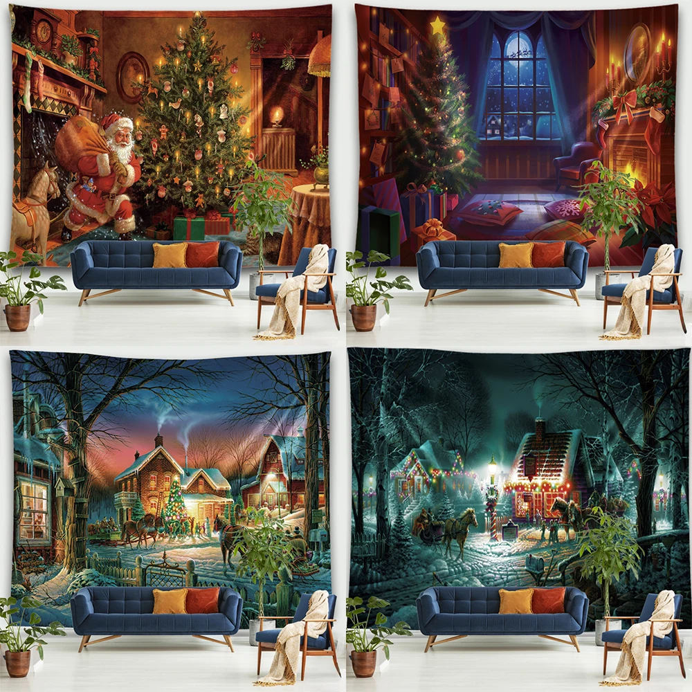 

Customizable Home Christmas Tapestry Fireplace Tree Bedroom Living Room Dorm Printed