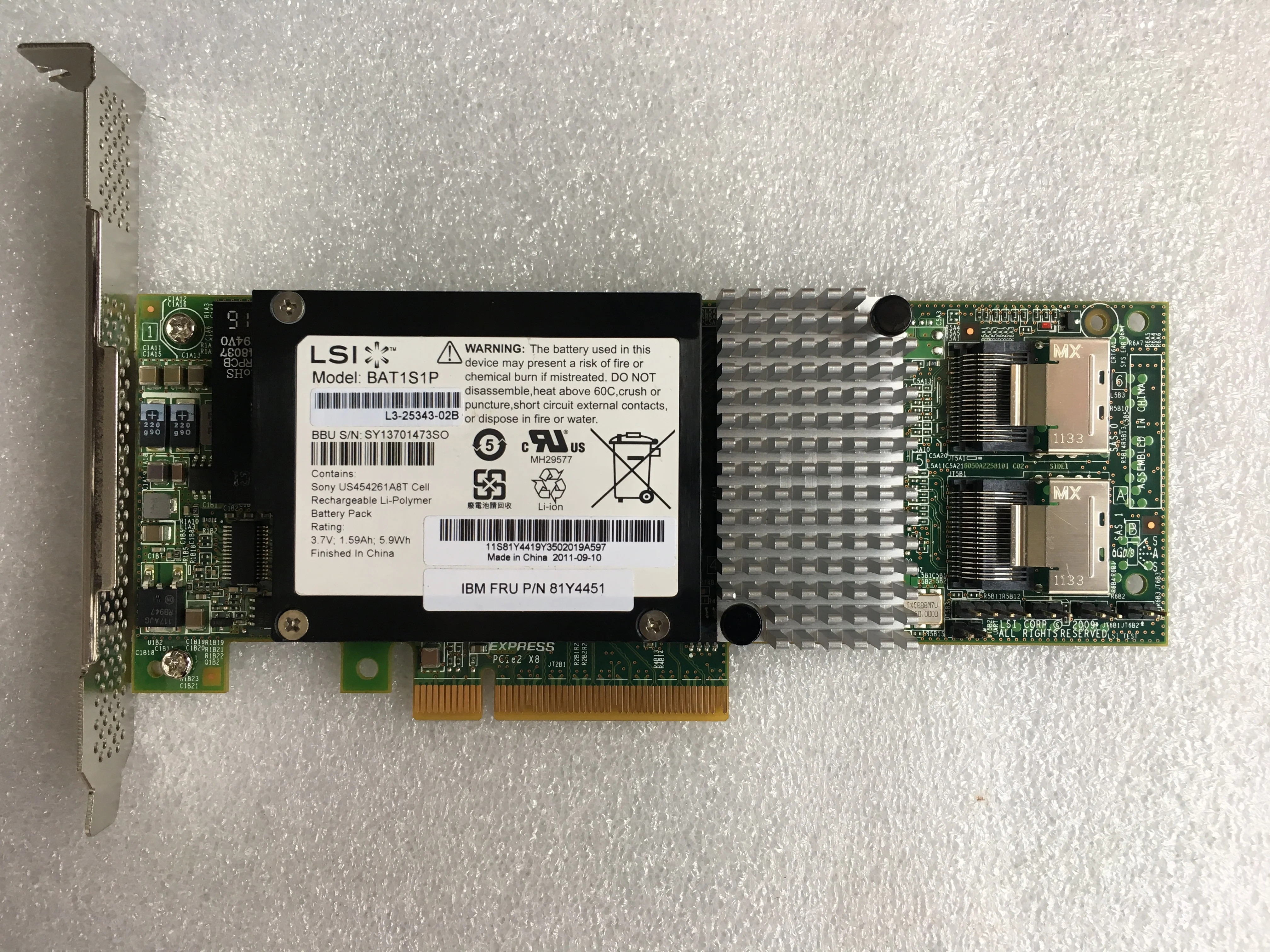 For LSI00212  9261-8i 6Gb/s SAS/SATA Controller Raid PCIe 2.0, 512MB Cache card with cables/BBU08