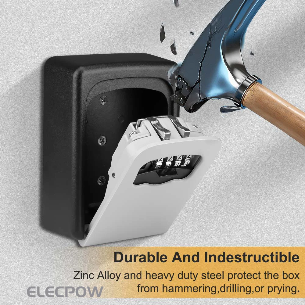 Elecpow Metal Material Password Lock Storage Box Outdoor Waterproof Wall Mount 4 Digit Password Key Box Anti Theft Lock Safe Box 2
