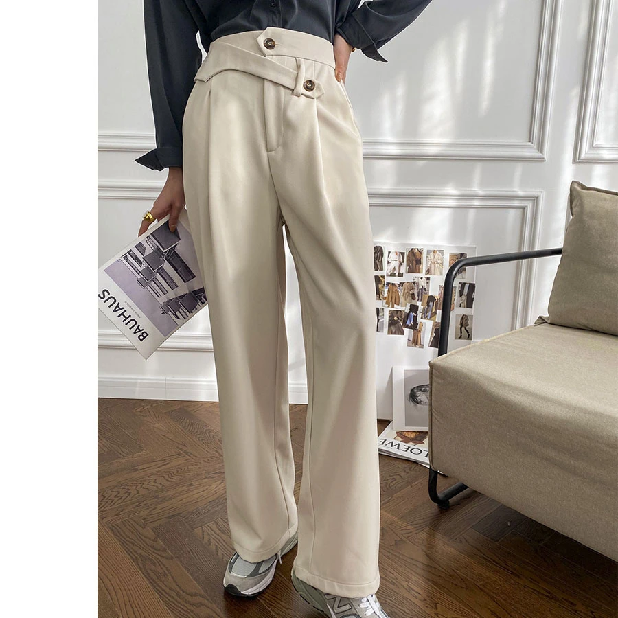 2021 New Women Spring Pants High Waist Women Wide Leg Casual Pants Female Trousers Outwear Women Stright Long Pants white capris