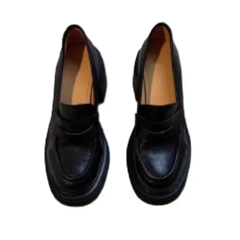 Women Leather Platform Loafers Fashion Slip on Chunky Shoes Retro Style Female Officel Pumps Moccasins Women's Mary Jane Shoes 6