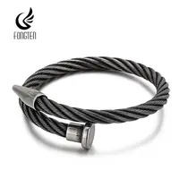 Fongten Punk Stainless Steel Wire Bangle For Men Nail Buckle Trendy Hip Hop Minimalist Male Jewelry Birthday Gift Wholesale 1