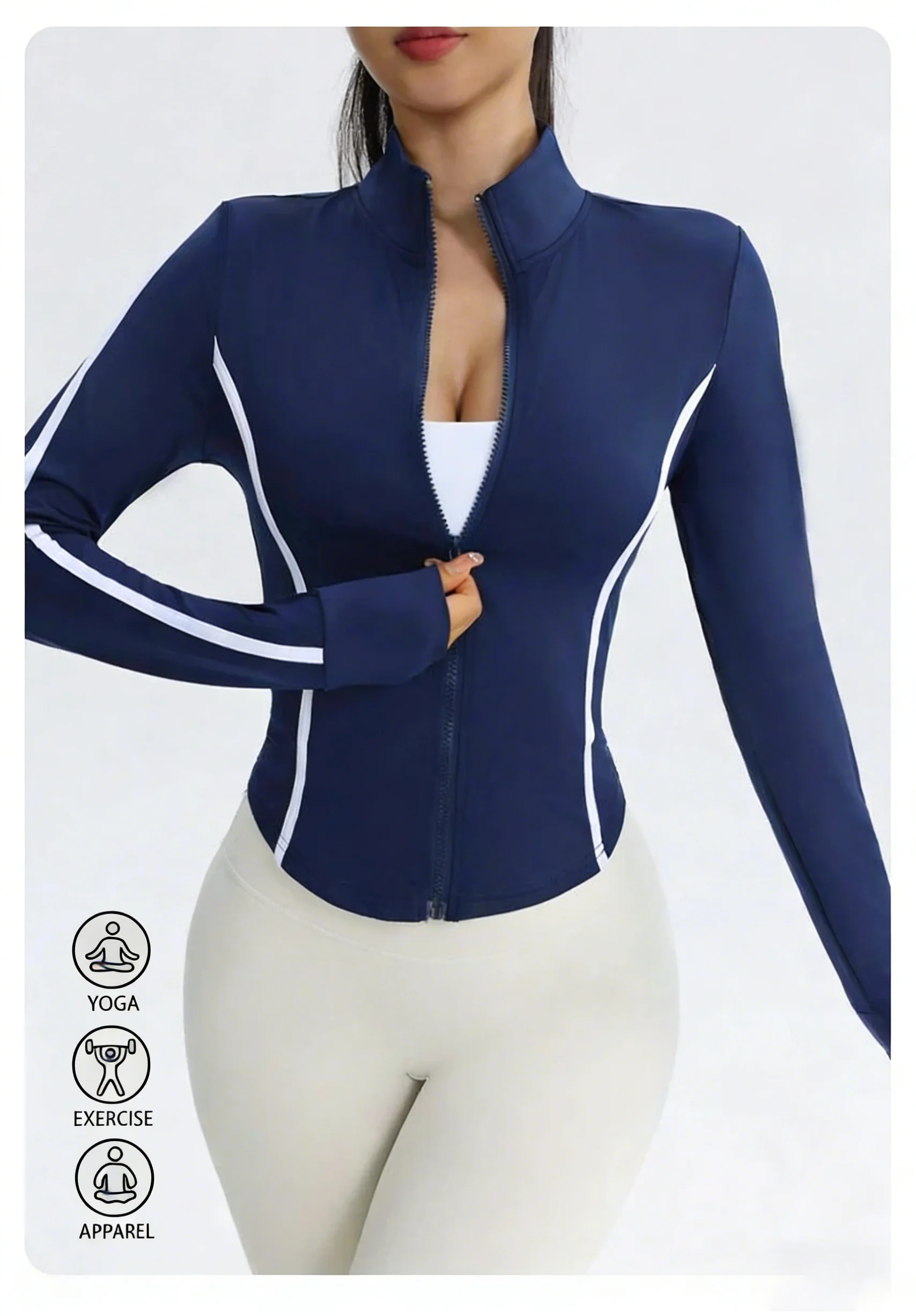 여성용 통기성 스포츠 재킷 높은 신축성과 빠른 건조력 봄과 여름 요가 탑 타이트 슬리밍 러닝 사이클링 및 피트니스