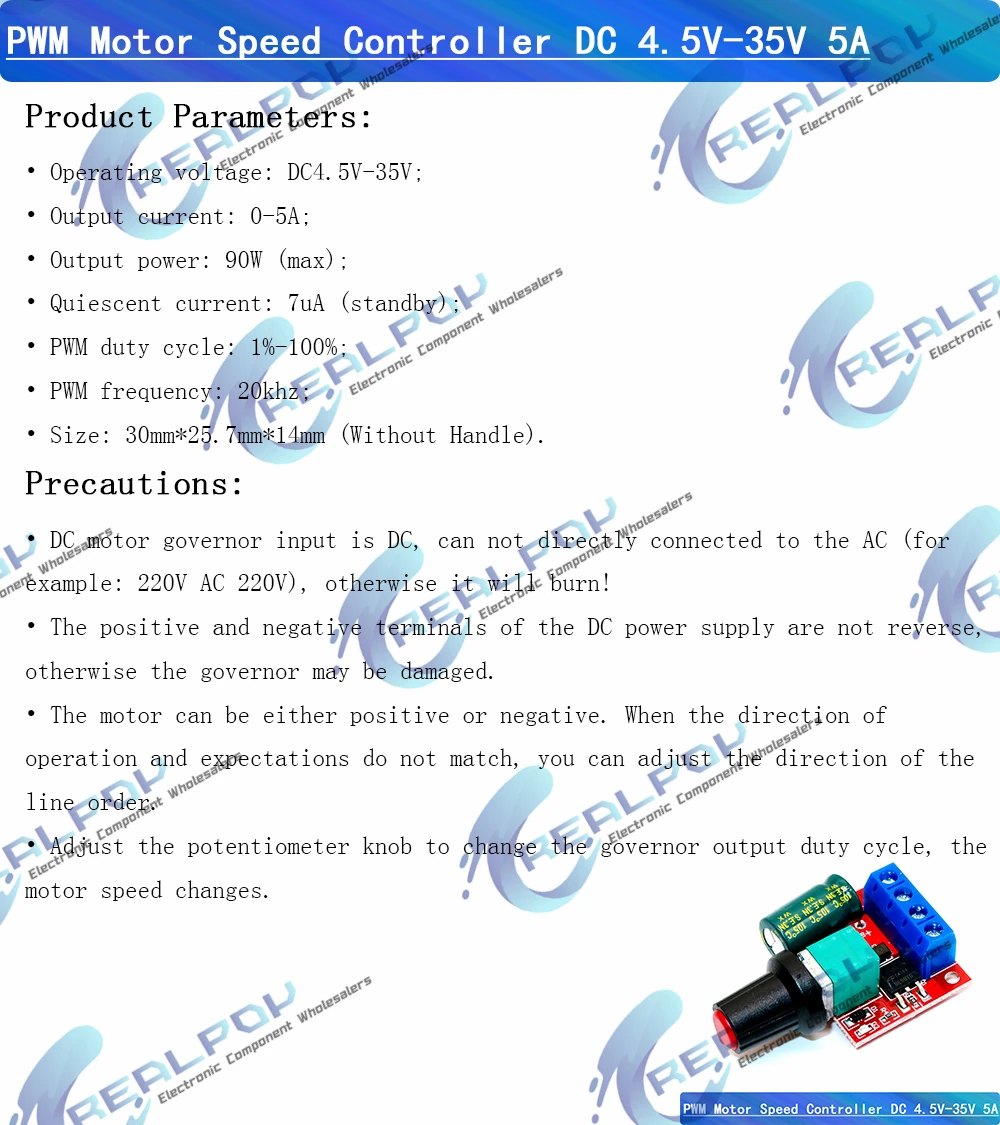 DC 1,8 V-35 V 2A 3A 5A 10A 30W 80W 90W PWM Motor Drehzahlregler Niederspannung Motor Drehzahlregler PWM Einstellbares Antriebsmodul – Detail 5