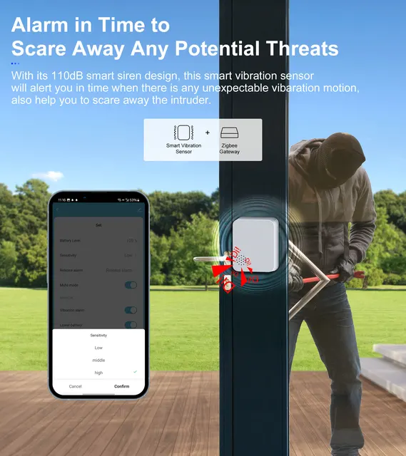 Sensore Vibrazione WiFi Per Tuya Smart Home - Allarme Sicurezza Con App E Automazione - Foto 9