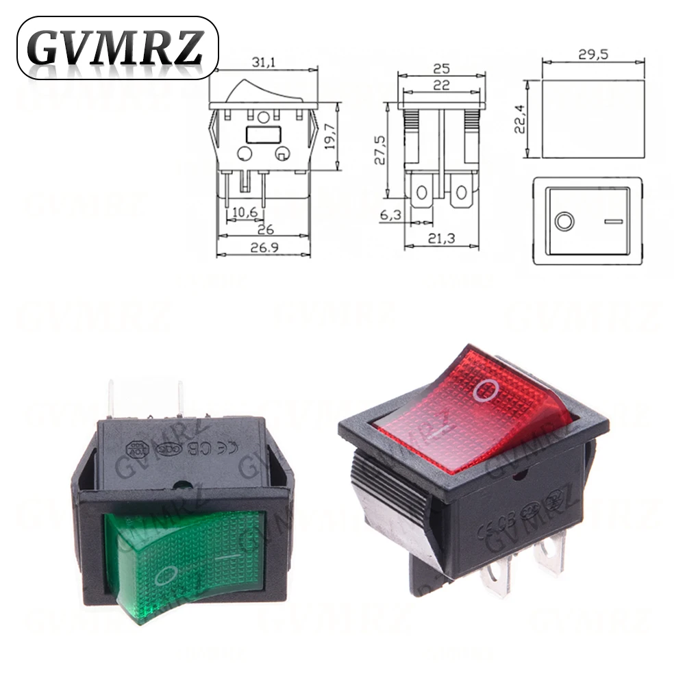 1PCS 5PCS 10PCS 25x31 16A 250VAC 새로운 KCD4-202 4핀 25*31 전원 스위치(라이트 포함) 25x31mm 20A 125VAC 로커 스위치